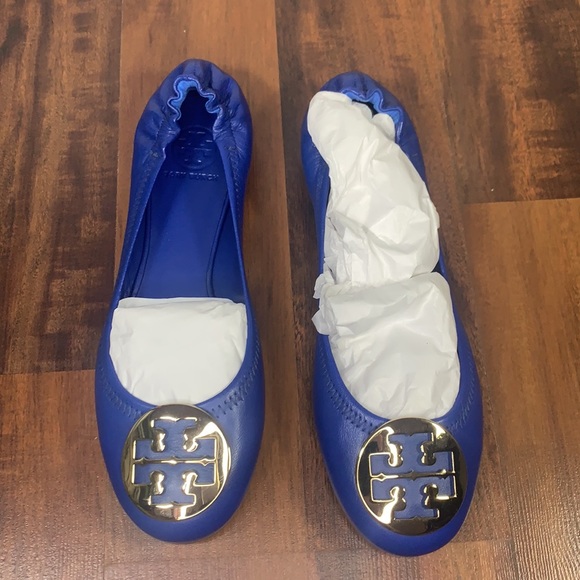 Tory Burch Reva Mestico Blue Nile and Gold Ballet Flats - Picture 2 of 10
